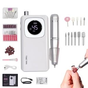 White And Silver 45000RPM Rechargeable Cordless Nail Drill